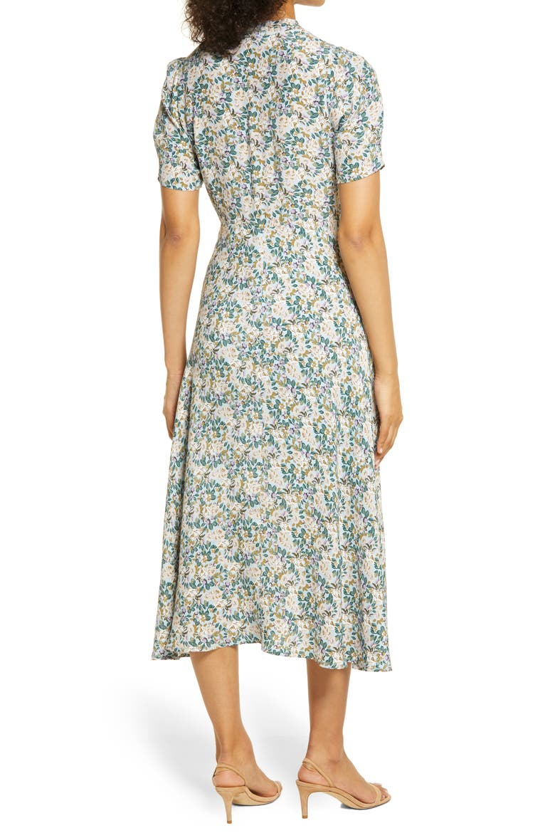 Floral Button Front Midi Dress, Alternate, color, TEAL MULTI FLORAL