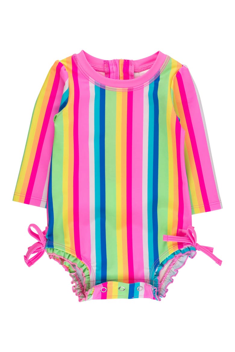 Kids' Seersucker One-Piece Rashguard Swimsuit, Main, color, PINK MULTI