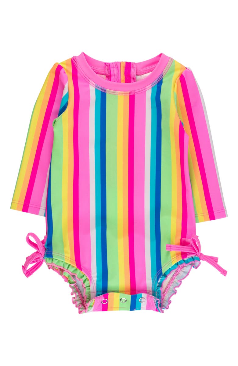 RuffleButts Kids' Seersucker One-Piece Rashguard Swimsuit, Main, color, Pink Multi