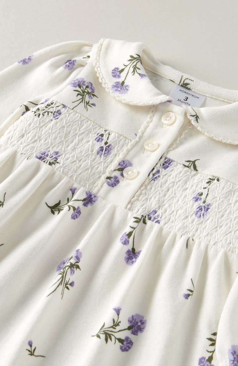 Nordstrom Smocked Yoke Cotton Footie, Alternate, color, Ivory Egret Jessa Floral