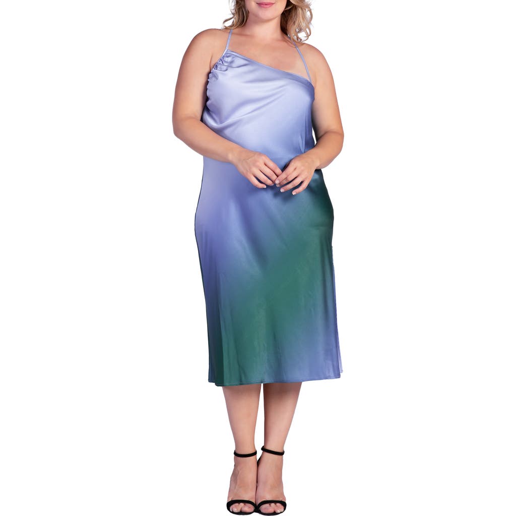 Standards & Practices Avi Ombré Asymmetric Neck Midi Slipdress in Gracia Blue  product