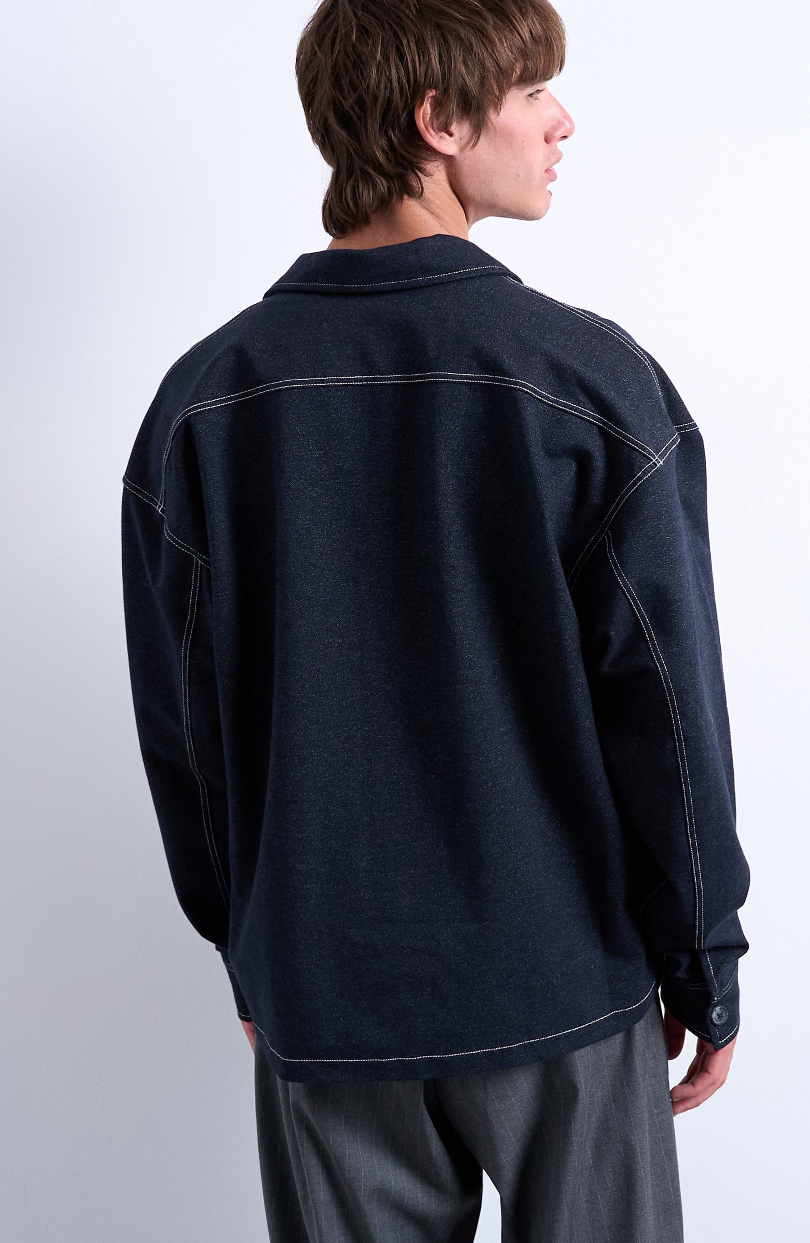 Cotton Denim Jersey Shacket - image 2