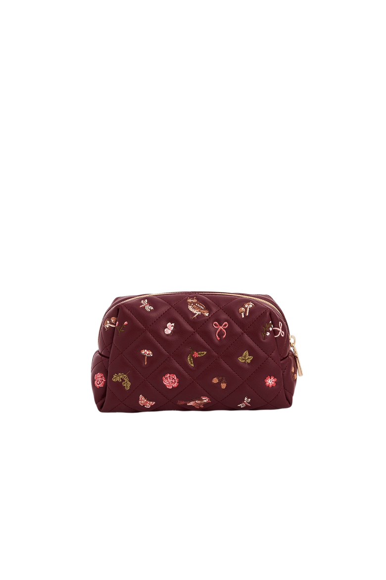 Embroidered Quilted Medium Pouch, Alternate, color, Burgundy