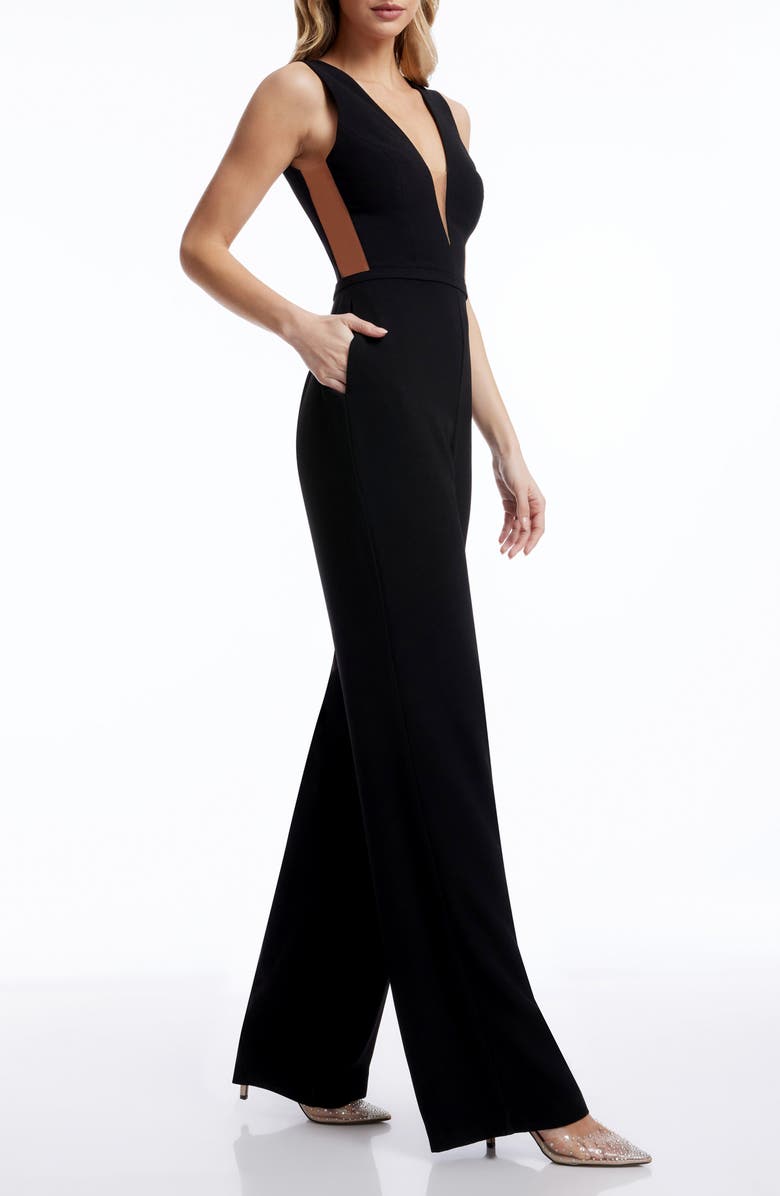 Dress the Population Katrina Plunge Neck Sleeveless Jumpsuit, Alternate, color, Black