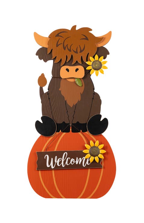 30"H Fall Wood Highland Cow Porch Decor