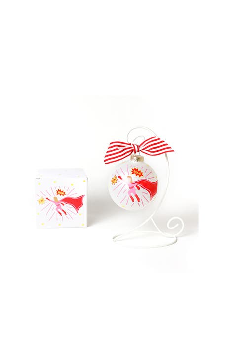 Superhero Girl Glass Ornament with White Stand