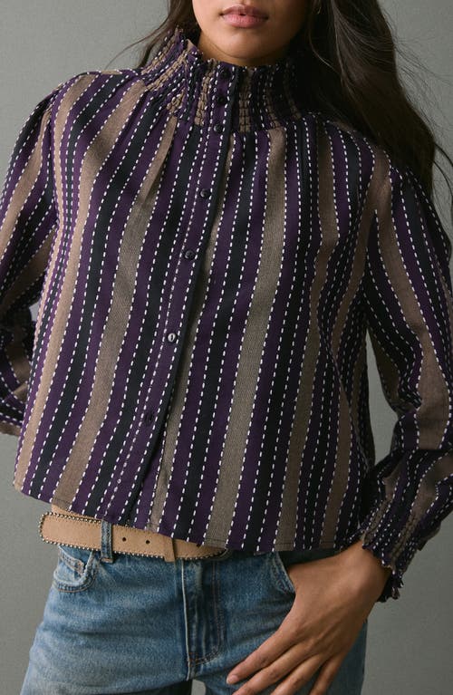 Mango Teen Embroidered Stripe Long Sleeve Button-up Shirt In Multi