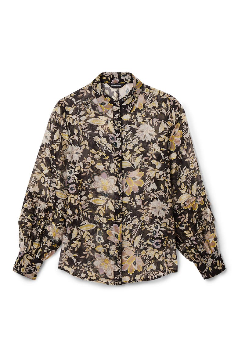 Print Pintuck Balloon Sleeve Shirt, Alternate, color, BLACK MIX/ NOIR