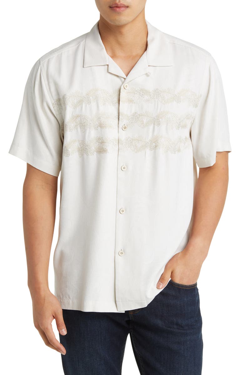 Tommy Bahama Across the Vine Embroidered Silk Camp Shirt, Main, color, 