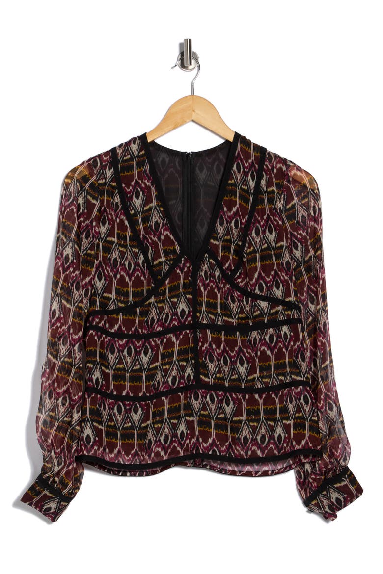 Print Silk Blouse, Main, color, BURGUNDY