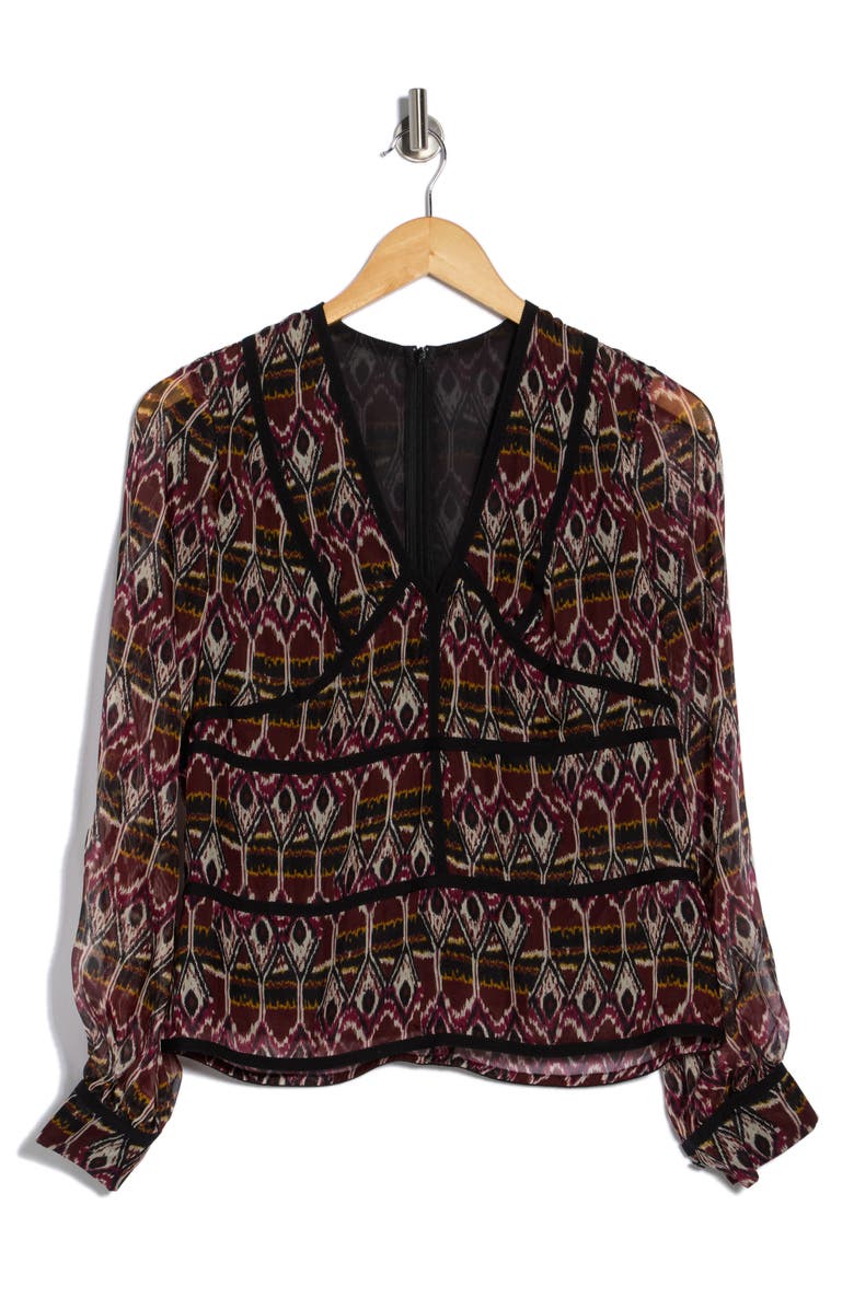 Longchamp Print Silk Blouse, Main, color, Burgundy