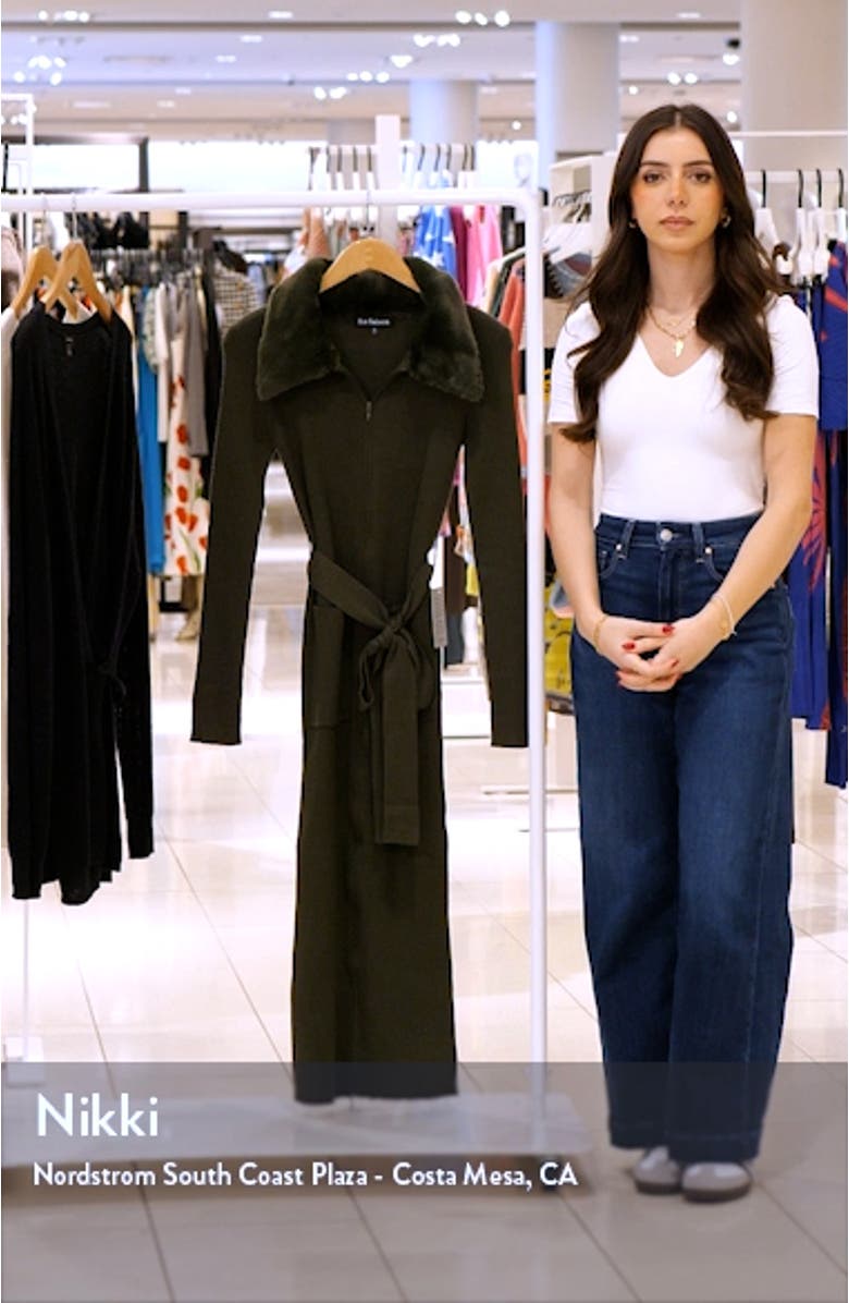Long Sleeve Belted Midi Dress with Faux Fur Collar, sales video thumbnail