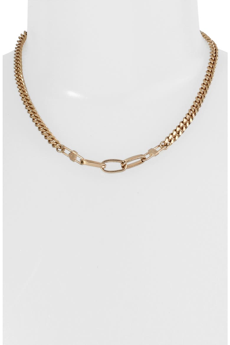 Mixed Link Collar Necklace, Alternate, color, WARM BRASS