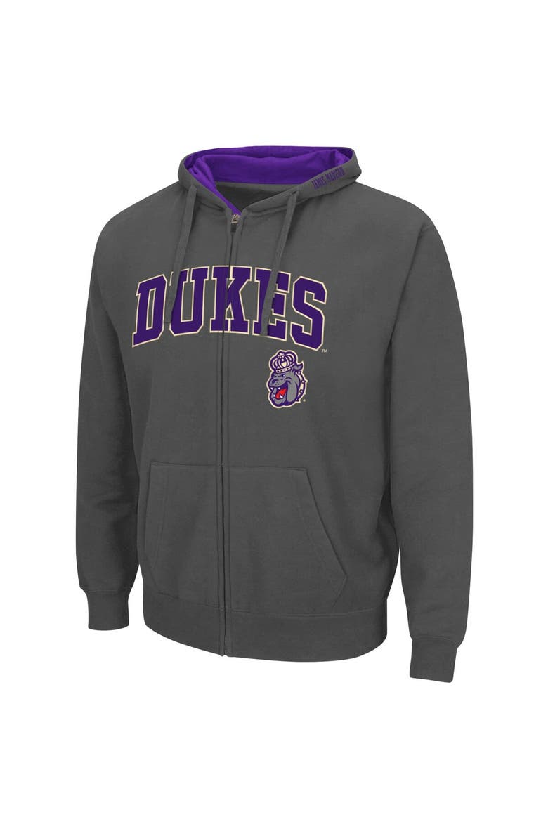 Men's Colosseum Charcoal James Madison Dukes Arch & Logo 3.0 Full-Zip Hoodie, Alternate, color, Charcoal