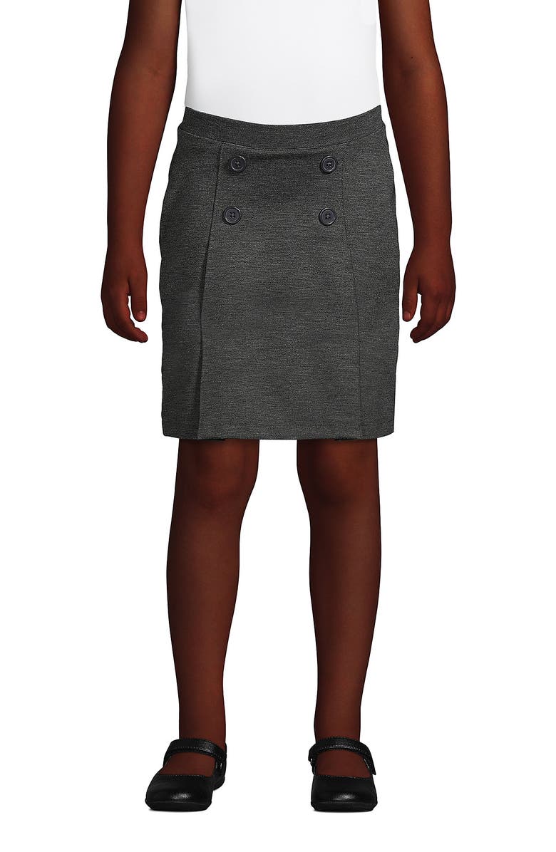 Lands' End School Uniform Girls Ponte Button Front Skort, Main, color, Charcoal Heather