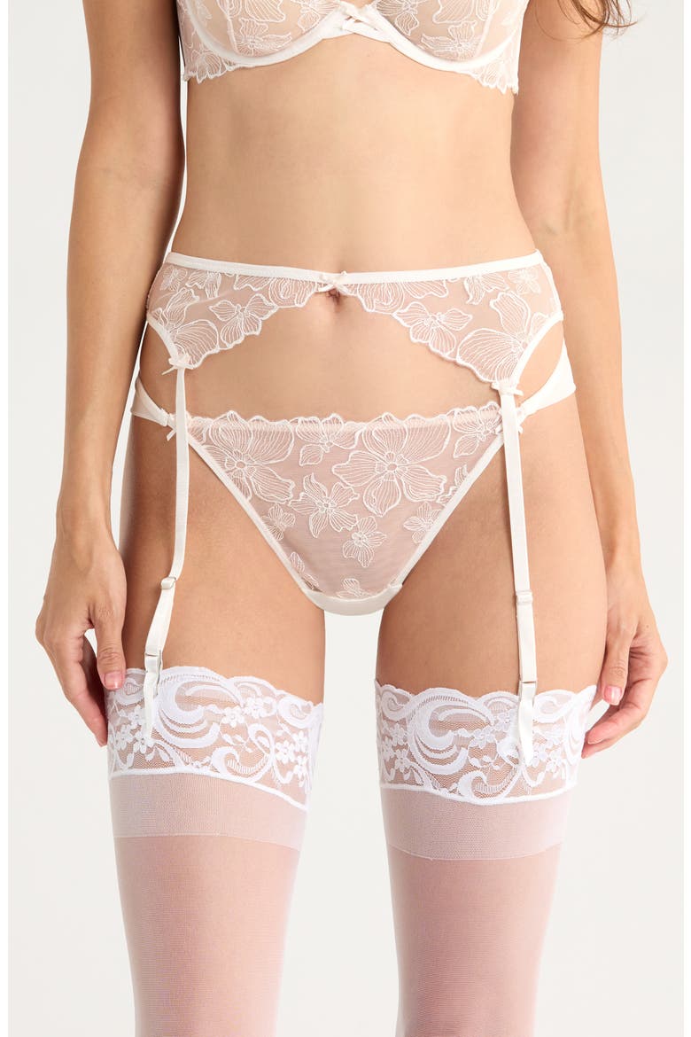 Lauren Embroidered Mesh Garter Belt, Main, color, SNOW WHITE
