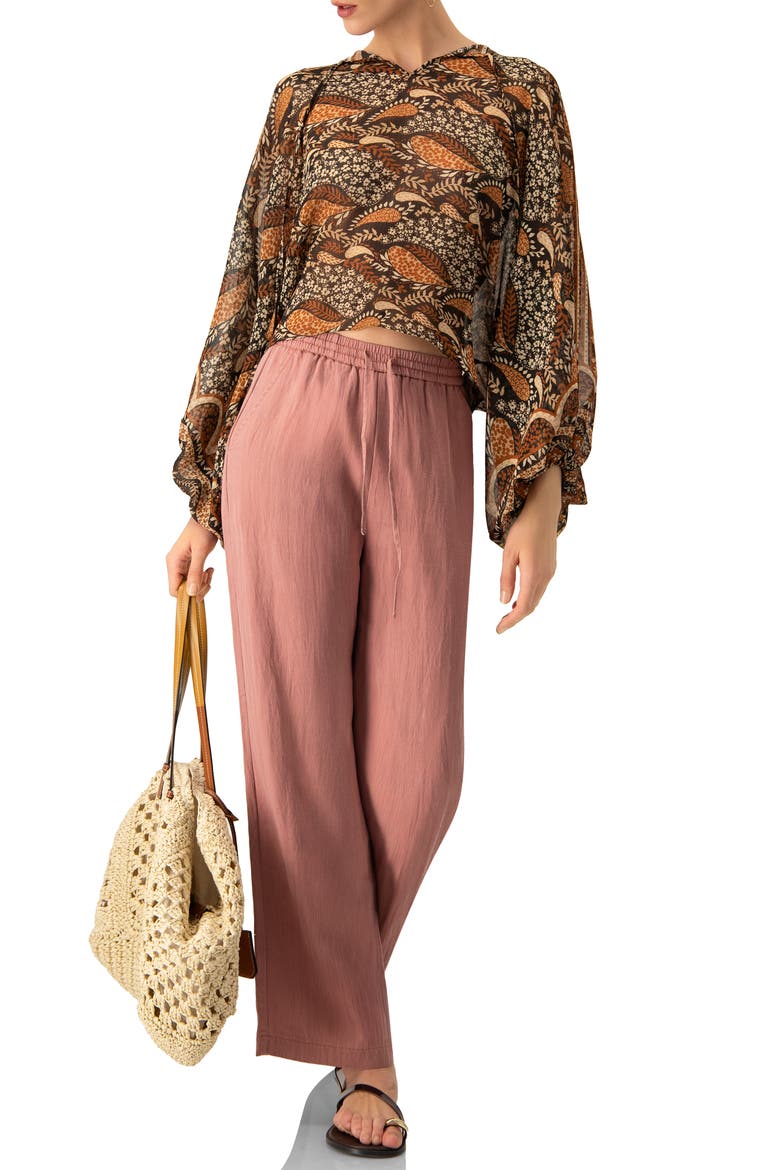 Dolman Paisley Blouse with Neck Ties, Alternate, color, Brown