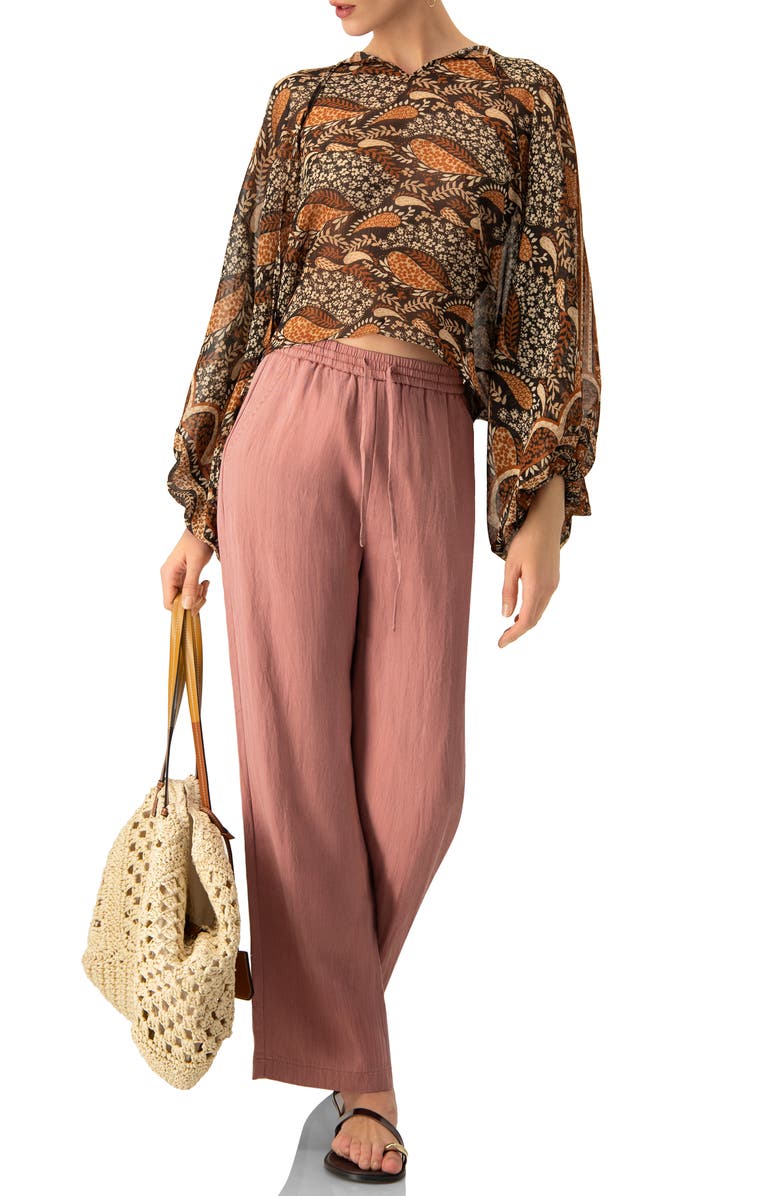 IVONNE Dolman Paisley Blouse with Neck Ties, Alternate, color, Brown