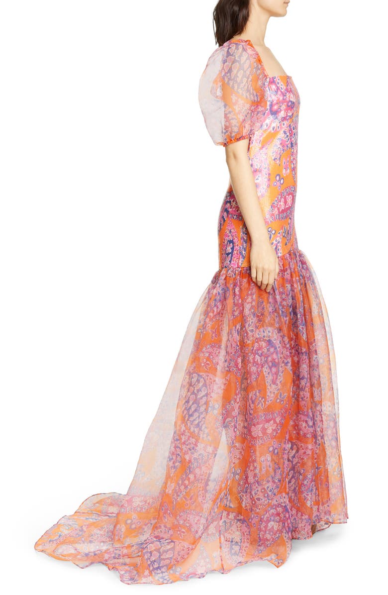 STAUD Wilde Sequin Butterfly Paisley Print Maxi Dress, Alternate, color, 