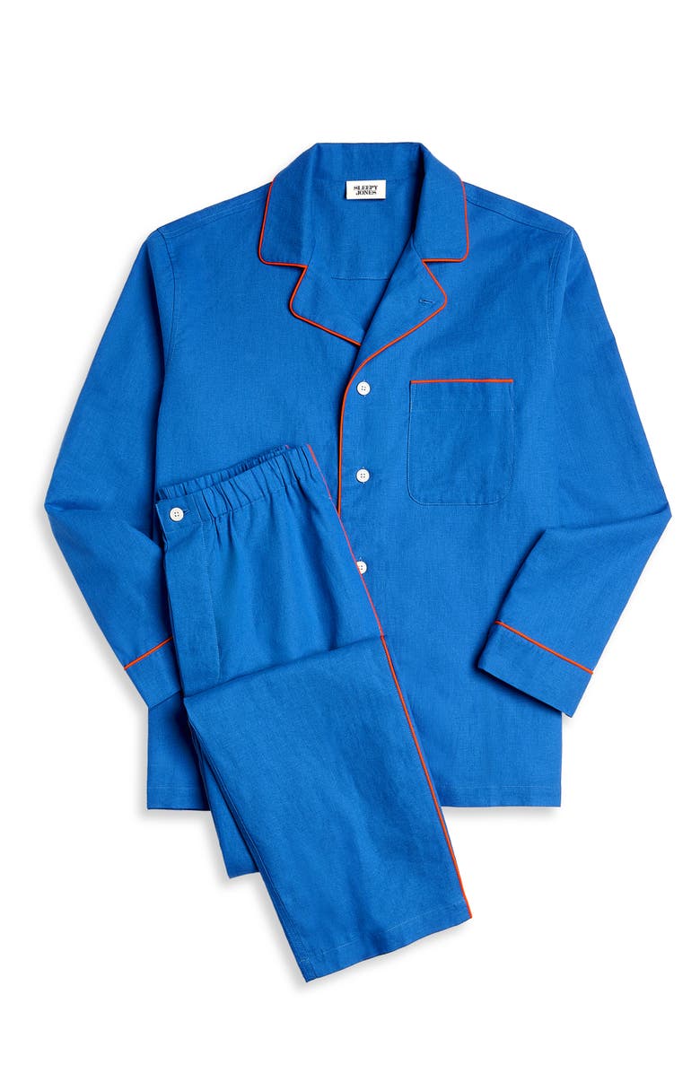 Sleepy Jones Linen-Cotton Milton Pajama Set, Alternate, color, Azure Blue