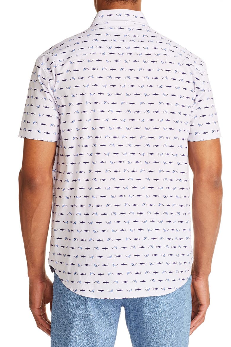 Dolphin Print Slim Fit Shirt, Alternate, color, WHITE/BLUE