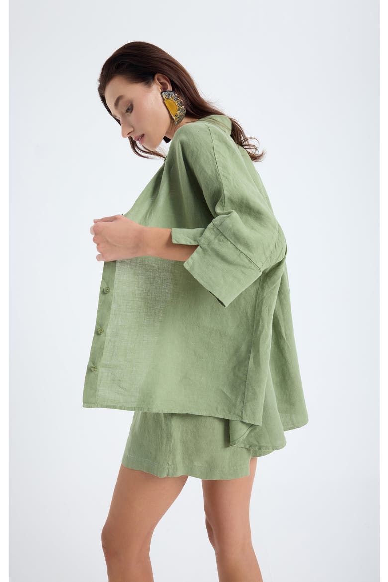 Iyan 100% Linen Oversized Button-Up Shirt, Alternate, color, Green