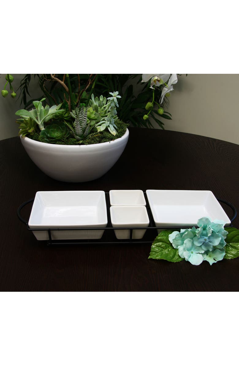 Gibson Gracious Dining 5 Piece Serving Set With Metal Rack Porcelain, Alternate, color, White