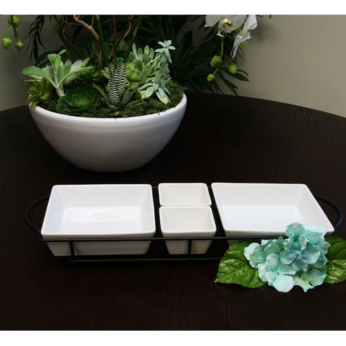 Gibson Gracious Dining Serving Set With Metal Rack In White