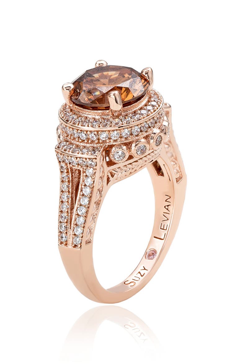 Sterling Silver Cubic Zirconia Pave Engagement Ring, Alternate, color, BROWN