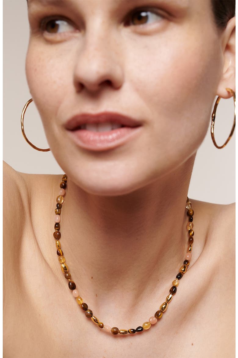 Beaded Stone Necklace, Alternate, color, 18CT GOLD VERMEIL / TIGERS EYE