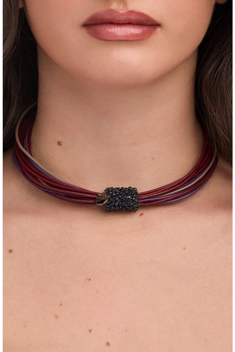 Multi Strand Faux Leather Cord Necklace, Alternate, color, RED MULTI