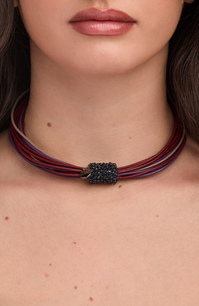 SAACHI Multi Strand Faux Leather Cord Necklace, Alternate, color, Red Multi