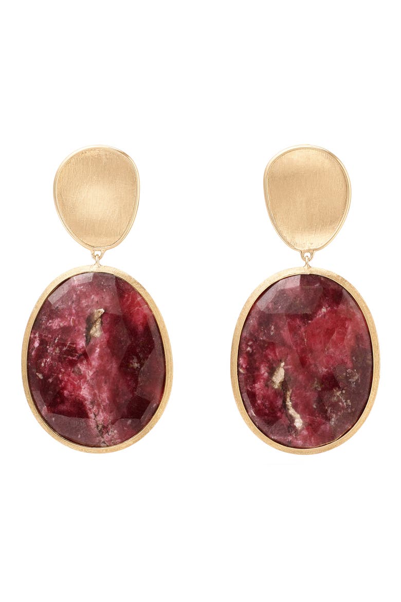 Lunaria Thulite Drop Earrings, Main, color, YELLOW GOLD