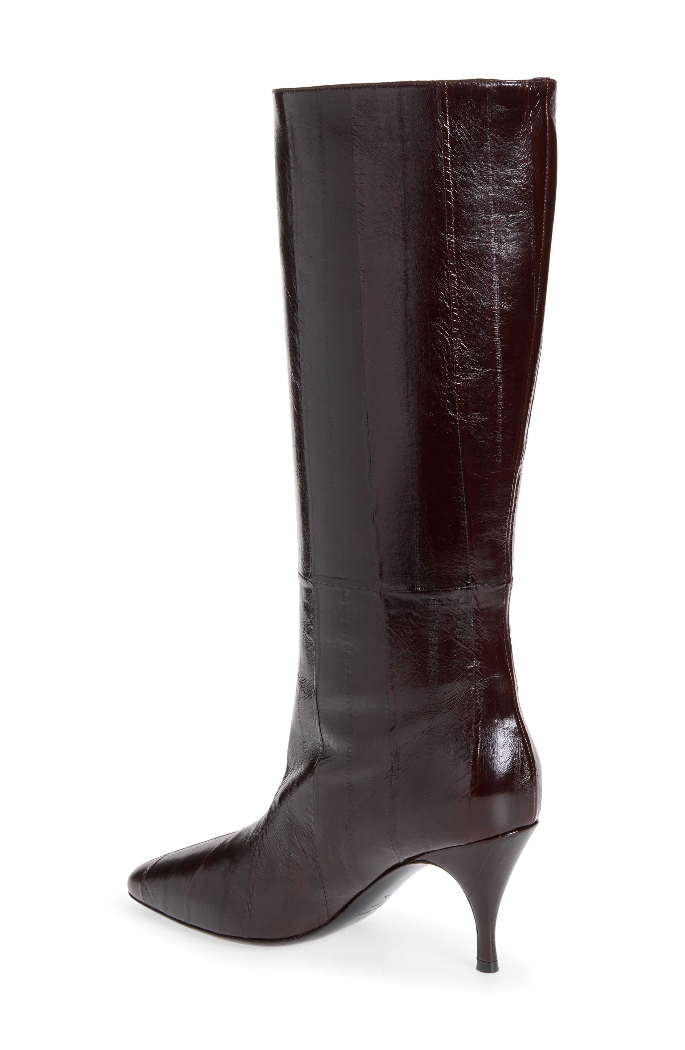 Silhouette Pointed Toe Eelskin Boot, Alternate, color, EEL DARK BROWN