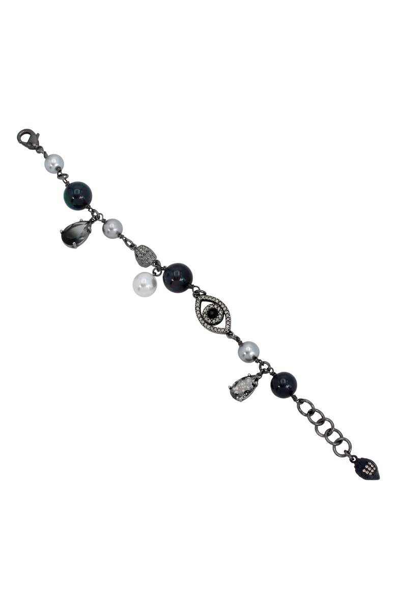 Kurt Geiger London Mixed Faux Pearl & Crystal Charm Bracelet, Alternate, color, Black Pearl