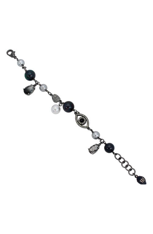 Kurt Geiger London Mixed Faux Pearl & Crystal Charm Bracelet In Black