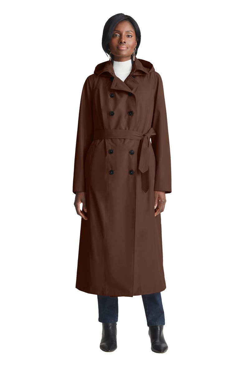 Double-breasted Long Trench Raincoat (plus), Main, color, RICH BROWN