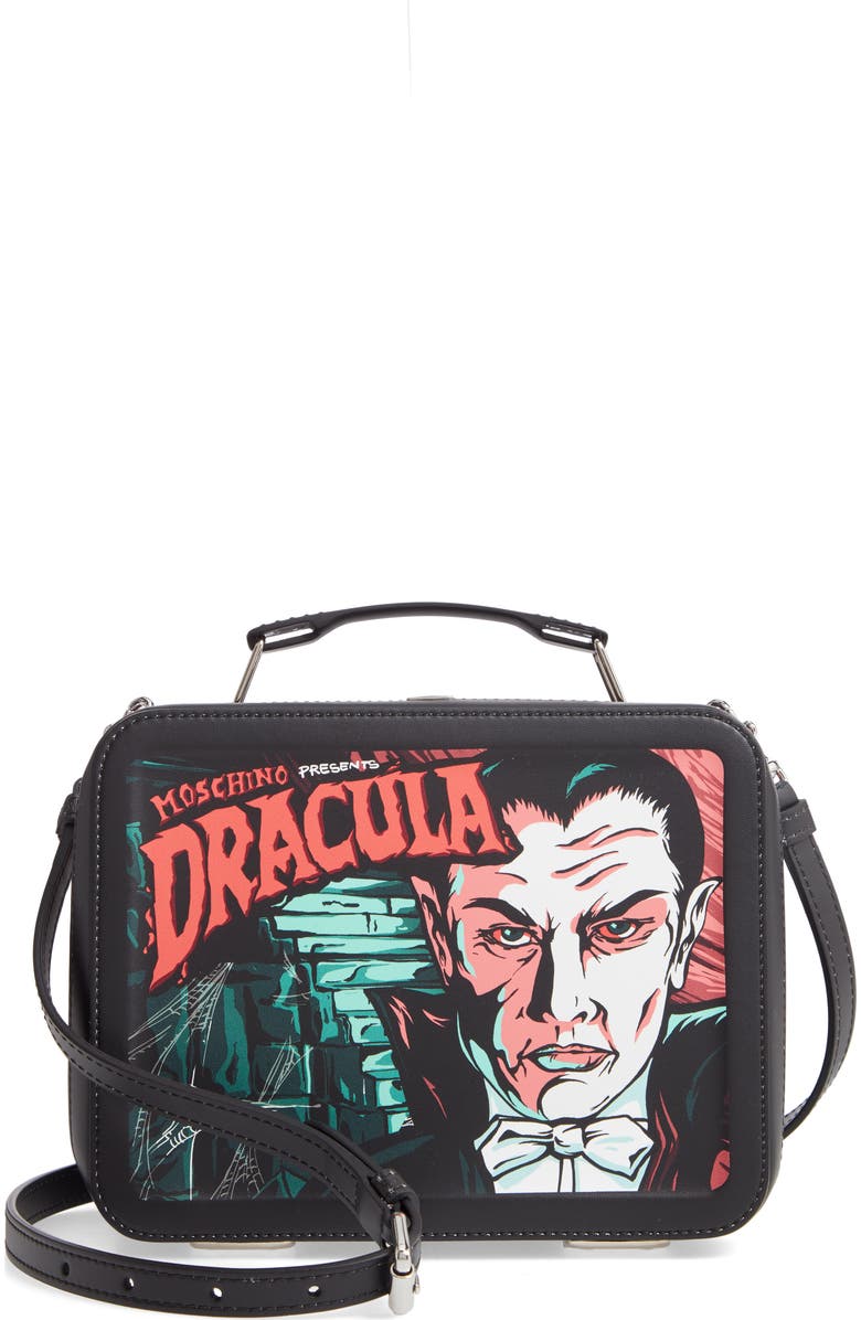 Moschino x Universal Dracula Faux Leather Lunchbox Bag, Main, color, Fantasy Print Black