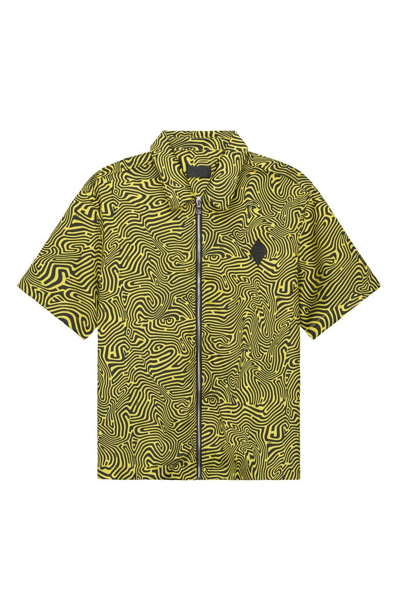 RtA Zeno Topography Short Sleeve Zip-Up Shirt, Main, color, Black Topography