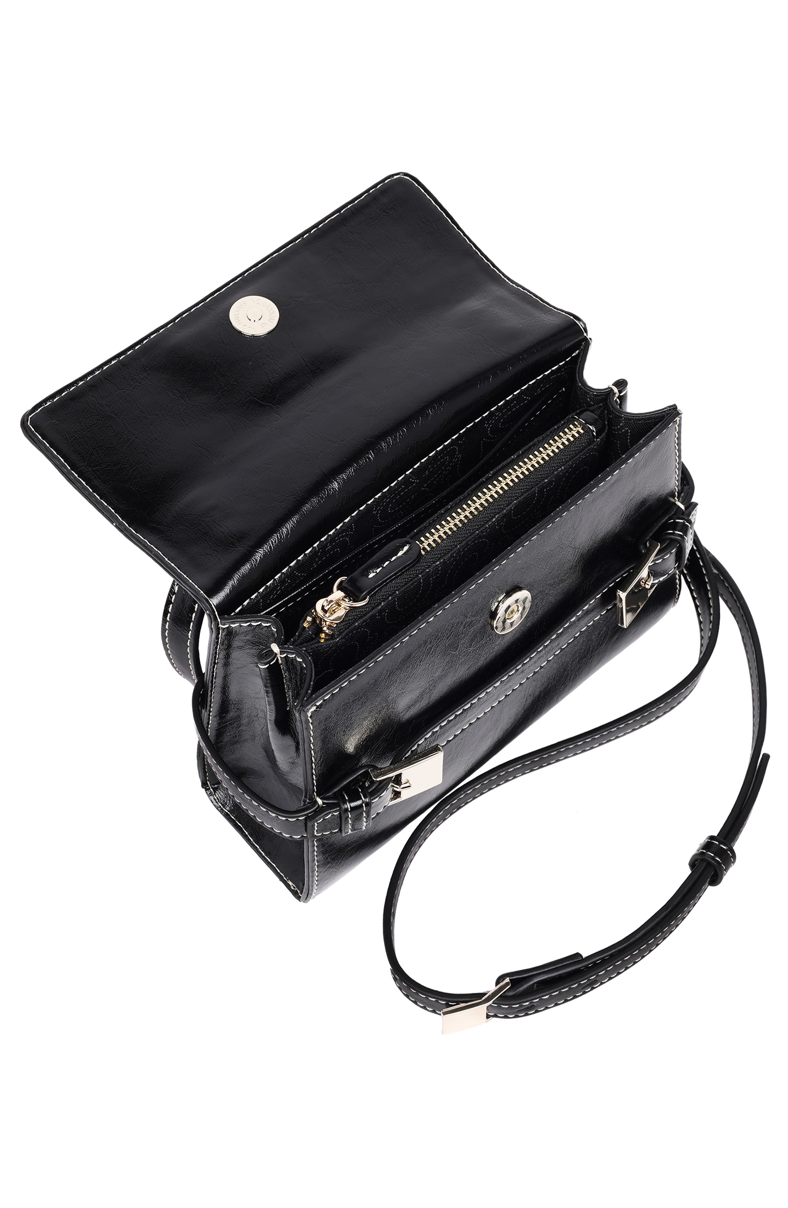 True Religion Buckle Tab Flap Crossbody Bag, Alternate, color, Black