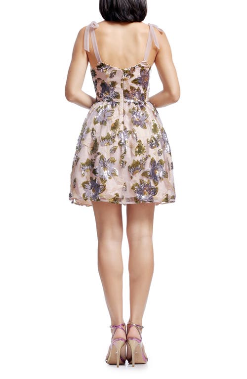 DRESS THE POPULATION DRESS THE POPULATION KAITRIN FLORAL SEQUIN FIT & FLARE MINIDRESS