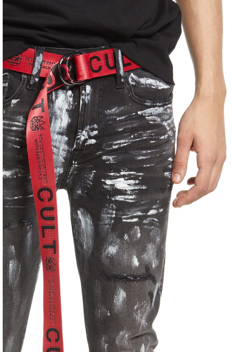 Men's Punk Belted Stretch Super Skinny Jeans, Alternate, color, PAIN