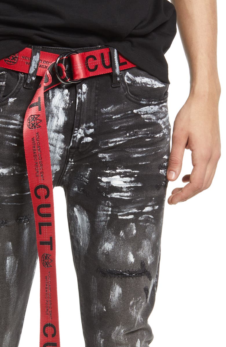 Cult of Individuality Men's Punk Belted Stretch Super Skinny Jeans, Alternate, color, 
