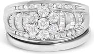 Haus of Brilliance 14K White Gold 1.0 Cttw Round and Baguette Diamond Cluster Bridal Set