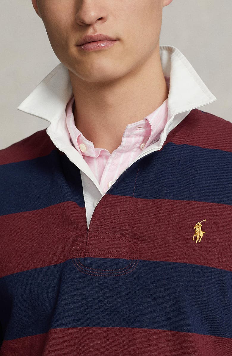 Polo Ralph Lauren Stripe Cotton Rugby Shirt, Alternate, color, Cruise Navy/ Classic Wine