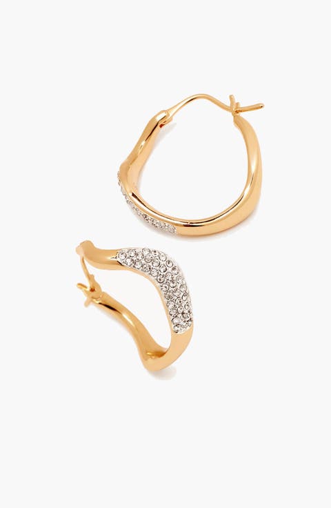 Curved Mini Pave Hoop Earrings in Gold