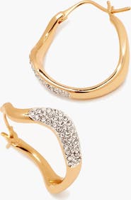YOJ Curved Mini Pave Hoop Earrings in Gold