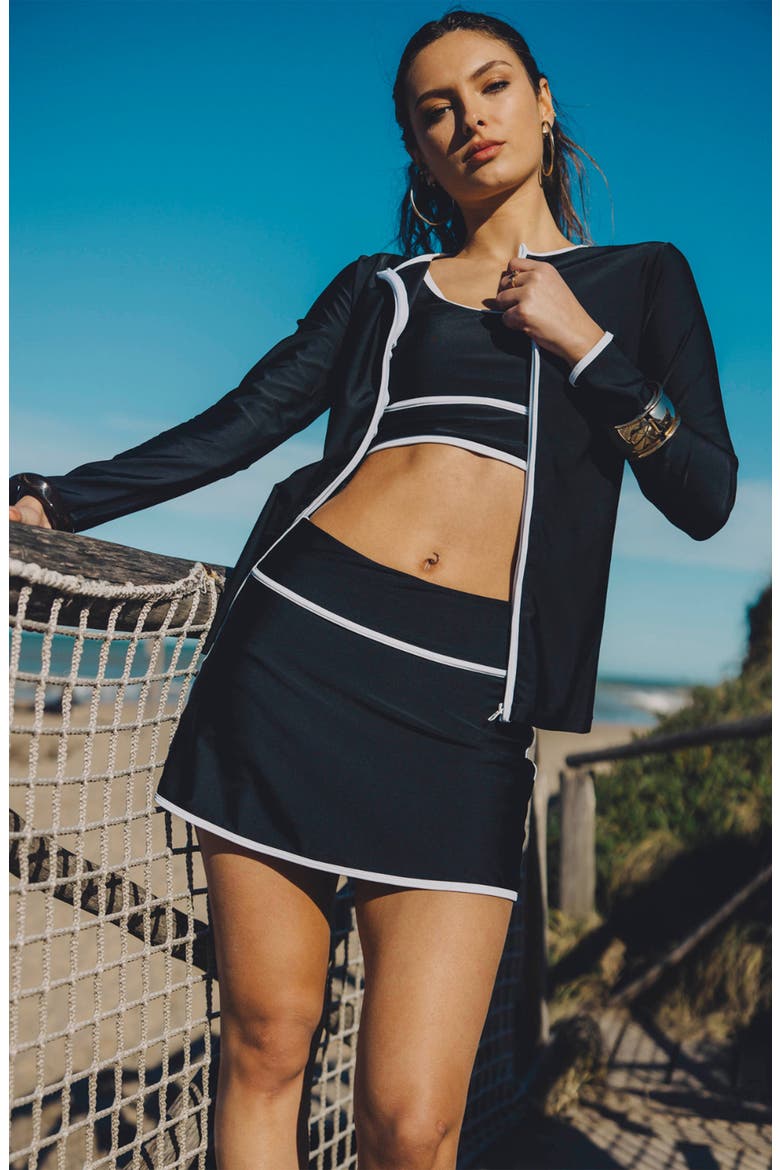Full Zip Peyton Swim Top Two-Toned Collection, Alternate, color, Black & White