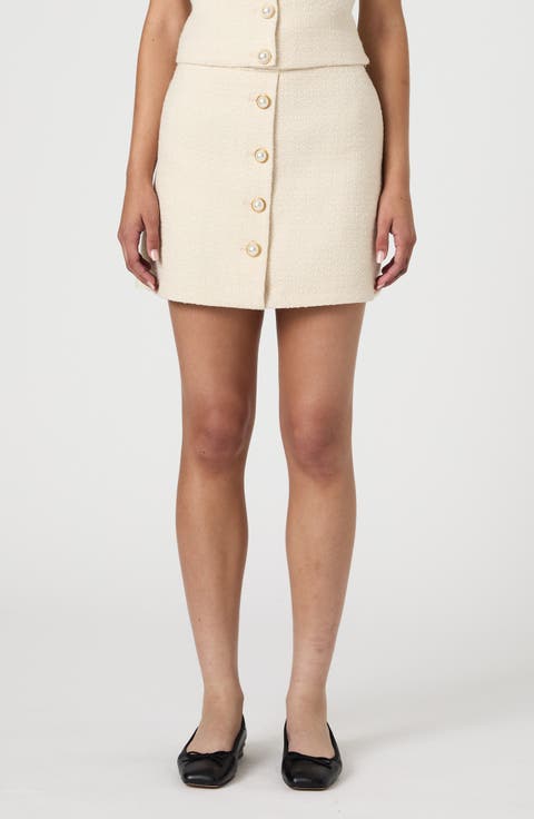 Textured Button Front Miniskirt