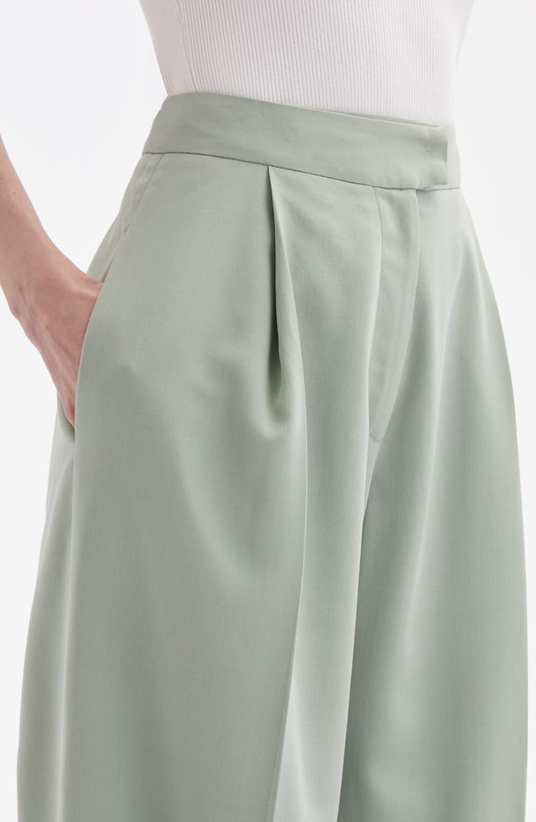 Oscar de la Renta Wide Leg Stretch Silk Georgette Pants, Alternate, color, Eucalyptus